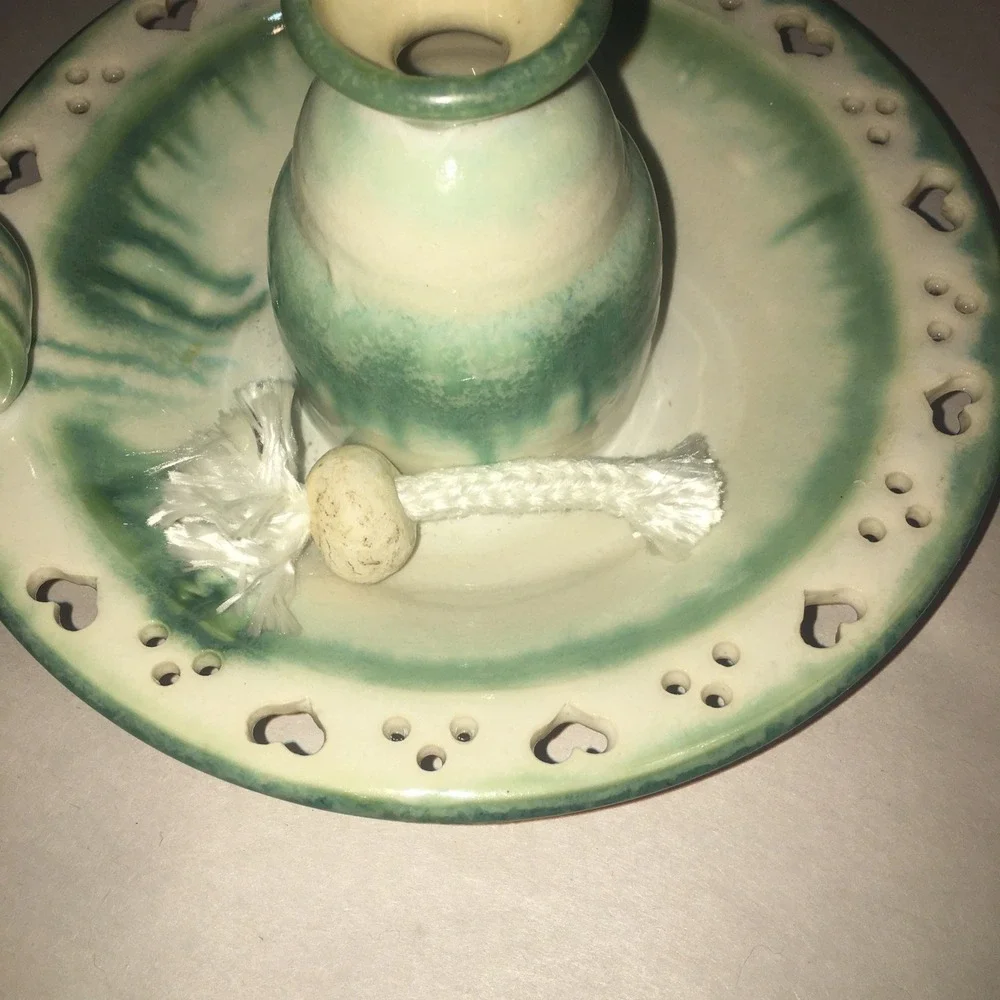 Artist Signed Hand Made Pottery Oil Candle Or Vase W Finger Hold